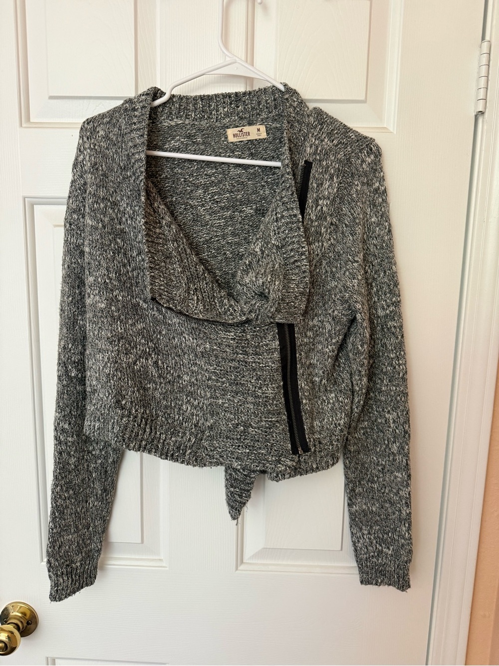 Hollister Gray Marled Asymmetrical Zip Cardigan
